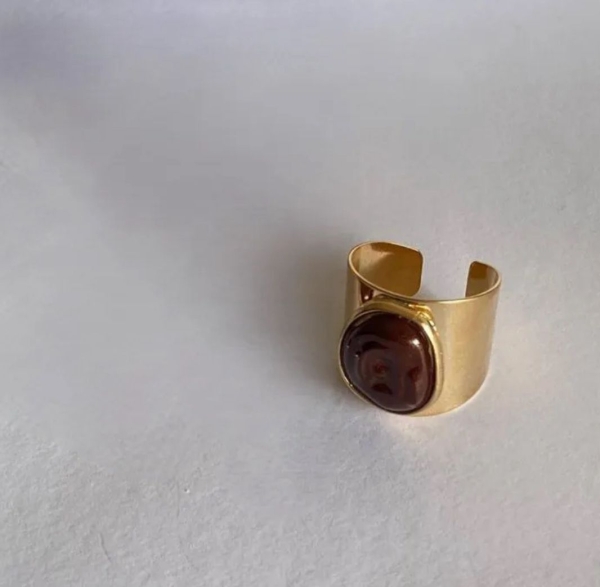 Anel Ajustável Orgânico com Resina Café