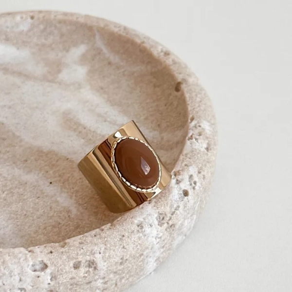 Anel Ajustável Chapa Liso Oval Caramelo