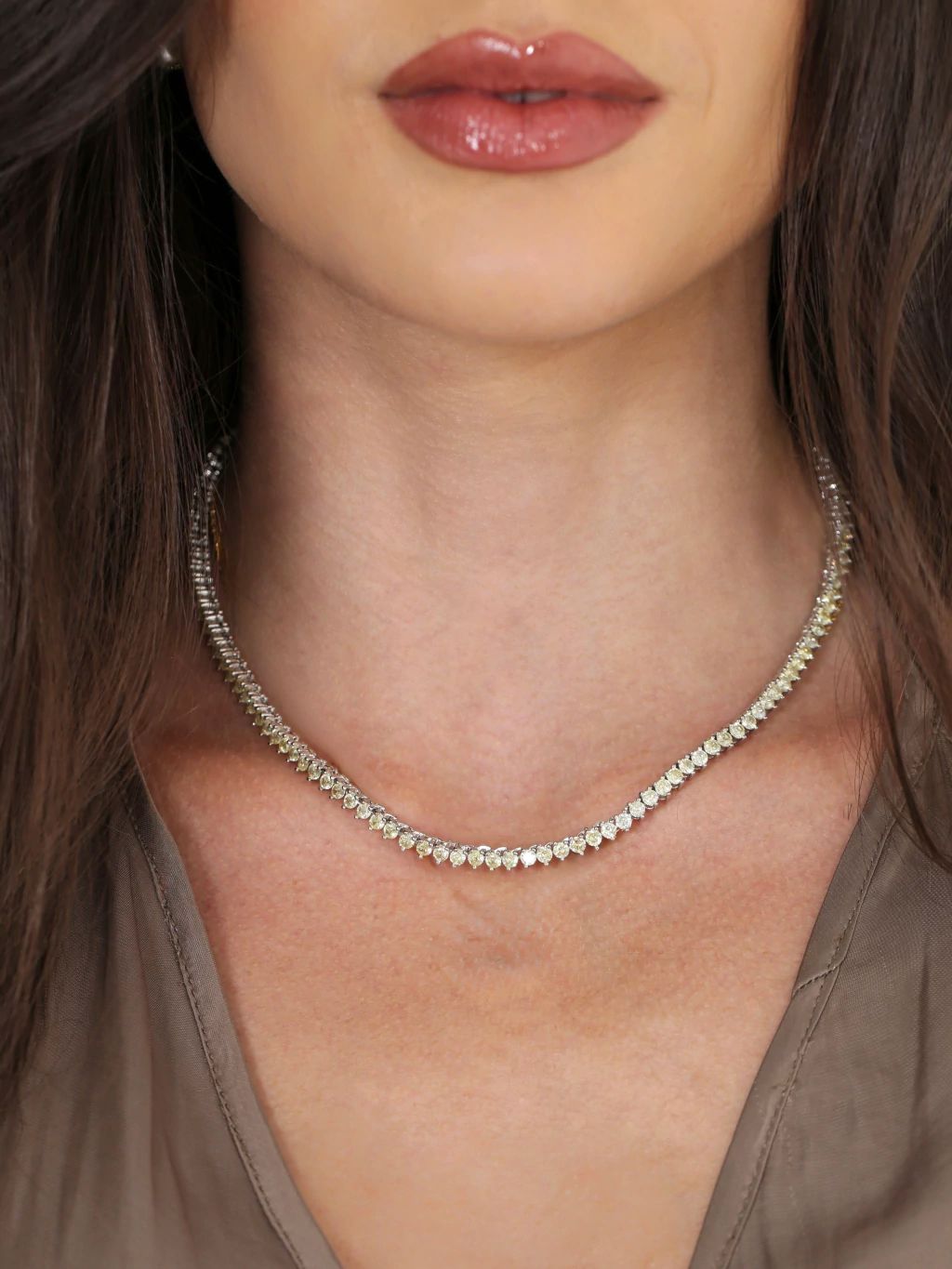 Choker Riviera Luxo Citrino 3 Pontas Cravejado na Zircônia - Banho a Ródio